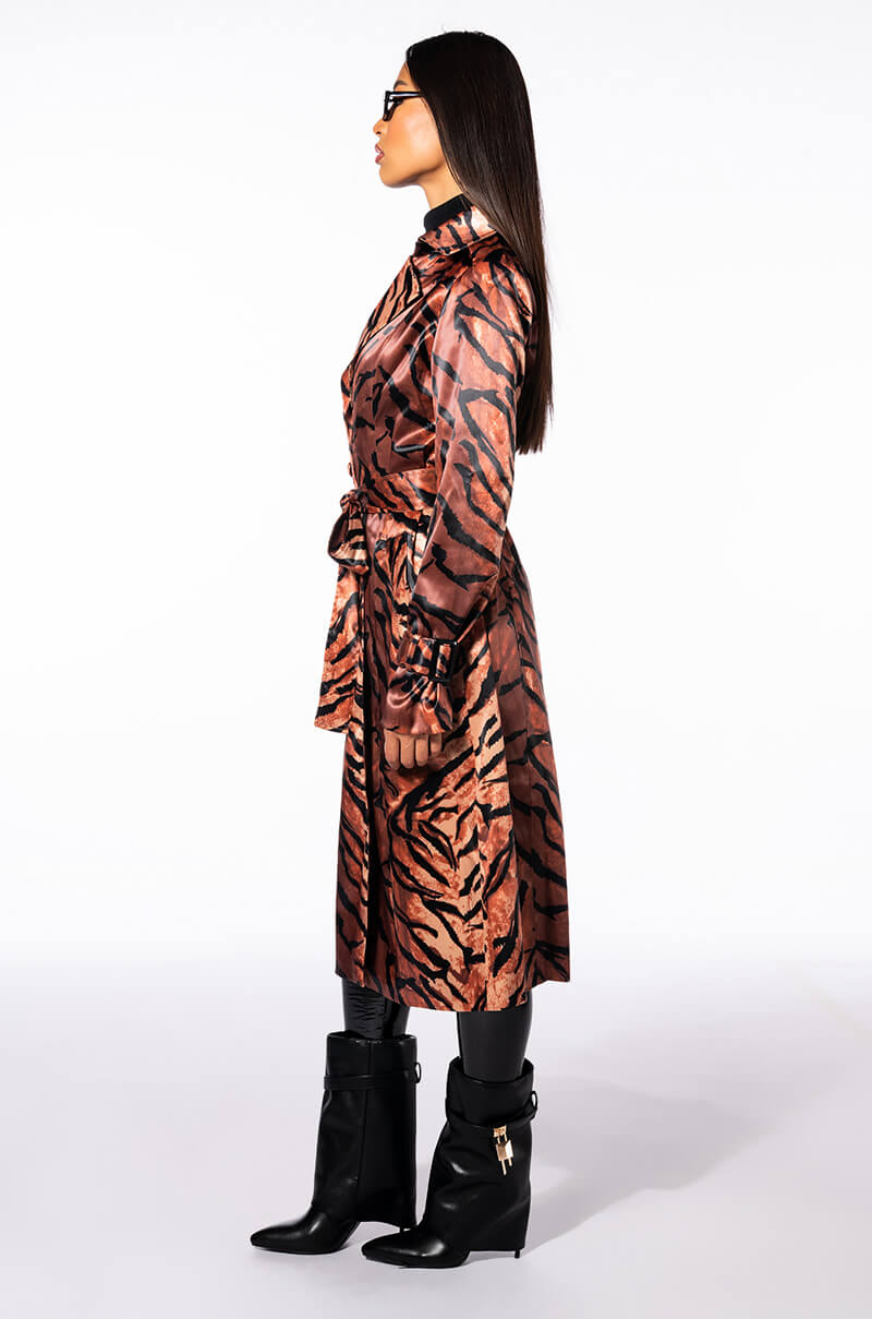 SATIN ZEBRA PRINT TRENCH COAT