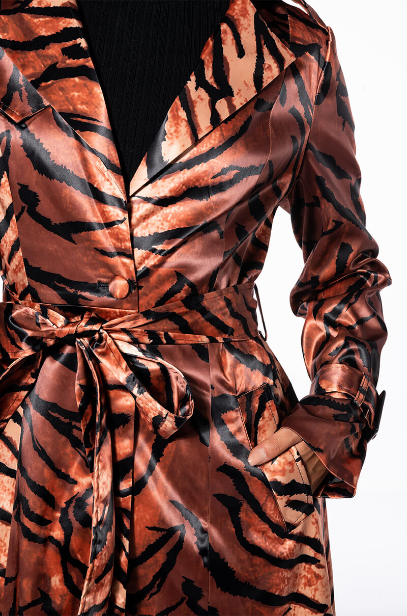 SATIN ZEBRA PRINT TRENCH COAT