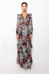SCARF PRINT CUT OUT MAXI DRESS