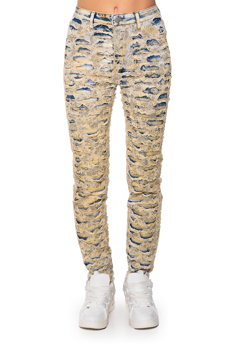 SERENA DESTRUCTION STRETCHY SKINNY JEANS MID RISE