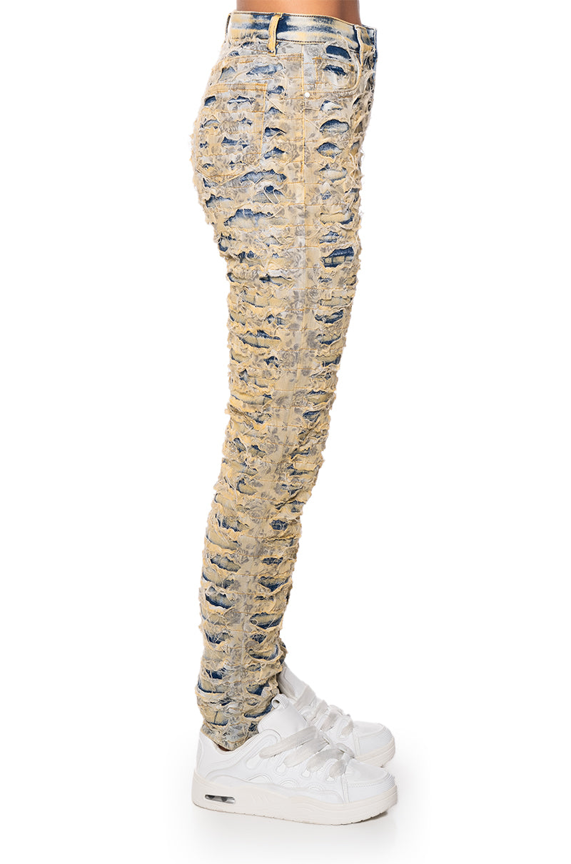 SERENA DESTRUCTION STRETCHY SKINNY JEANS MID RISE