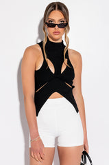 SECRETS SECRETS SLEEVELESS CUTOUT MOCK NECK TOP