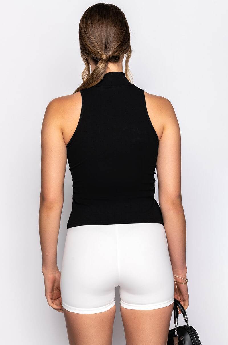 SECRETS SECRETS SLEEVELESS CUTOUT MOCK NECK TOP
