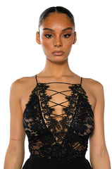 SEE ME SOMETIME CROSS FRONT LACE BODYSUIT