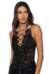 SEE ME SOMETIME CROSS FRONT LACE BODYSUIT