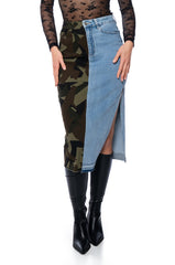 SEEING DOUBLE DENIM MIDI SKIRT