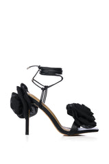 SELF CARE FLOWER LACE UP SANDAL IN BLACK