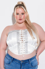 SELF CONTROL LACE UP RHINESTONE SATIN CORSET