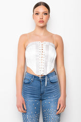 SELF CONTROL LACE UP RHINESTONE SATIN CORSET