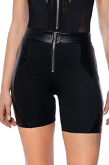 SEND IT UP ZIP FRONT FAUX LEATHER BIKE SHORT