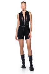 SEND IT UP ZIP FRONT FAUX LEATHER BIKE SHORT