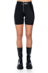 SEND IT UP ZIP FRONT FAUX LEATHER BIKE SHORT