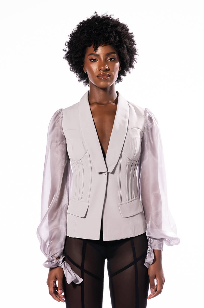 SENTIMENTAL MOOD CHIFFON SLEEVE FITTED BLAZER
