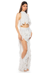 SERENITY RUFFLED PANT IN WHITE