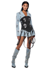 SERVING LOOKS DENIM EMBELLISHED CORSET