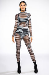 SET YOU STRAIGHT LONG SLEEVE MOCK NECK MESH BODYSUIT