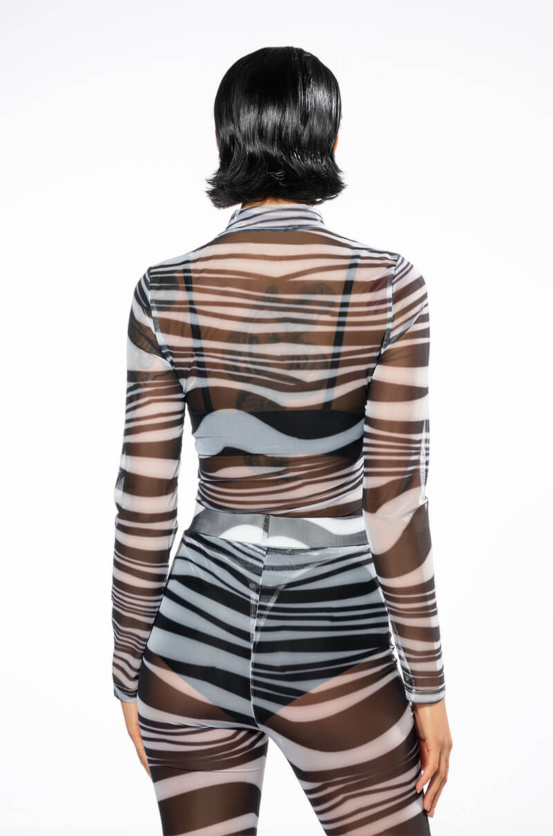 SET YOU STRAIGHT LONG SLEEVE MOCK NECK MESH BODYSUIT
