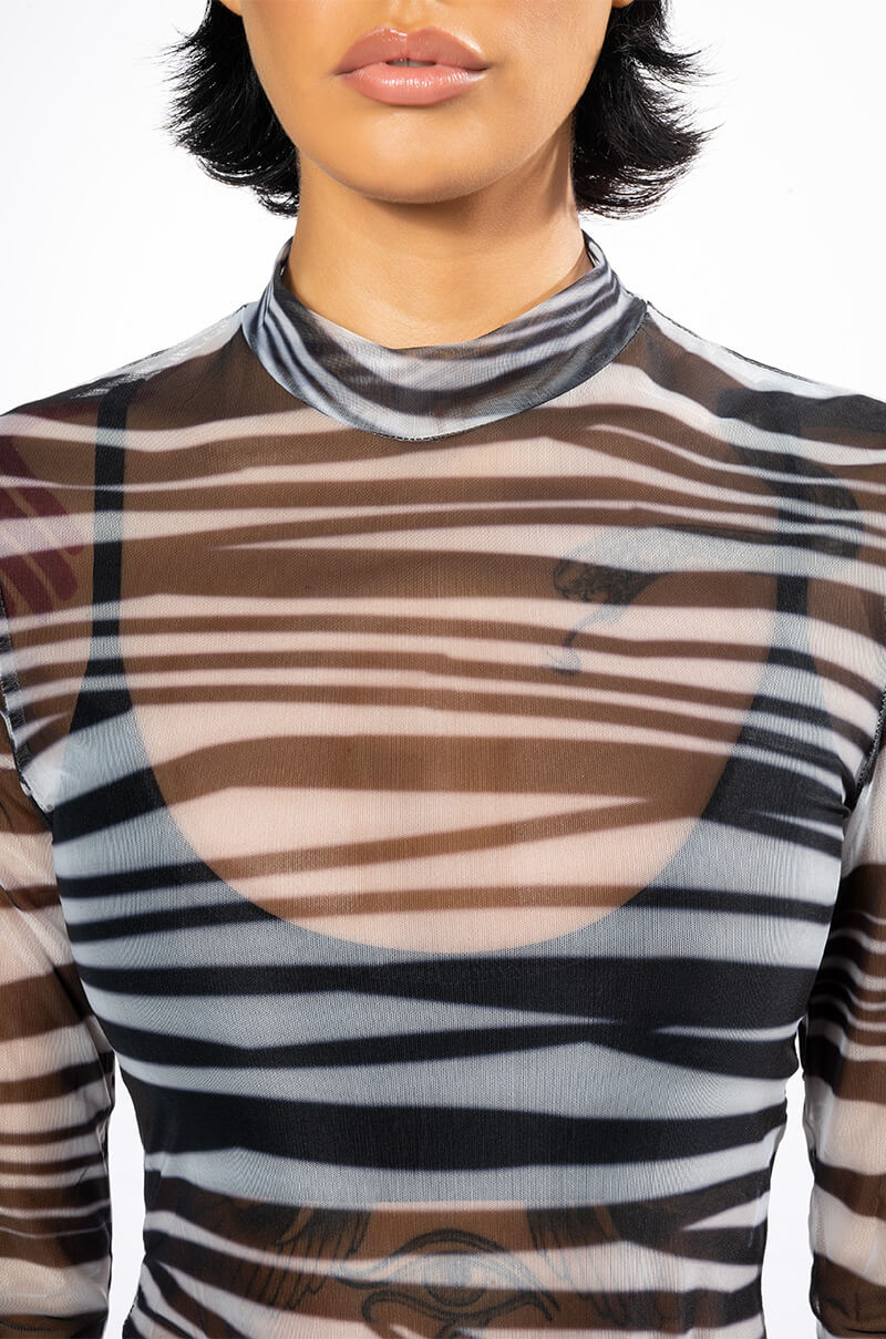 SET YOU STRAIGHT LONG SLEEVE MOCK NECK MESH BODYSUIT