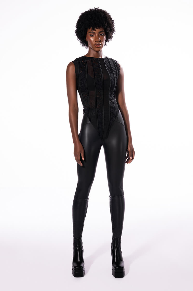 SEXY LACE PANEL SLEEVELESS MESH BLOUSE