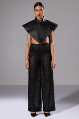 SEXY VILLAIN SHEER WIDE LEG GLITTER DETAIL PANTS