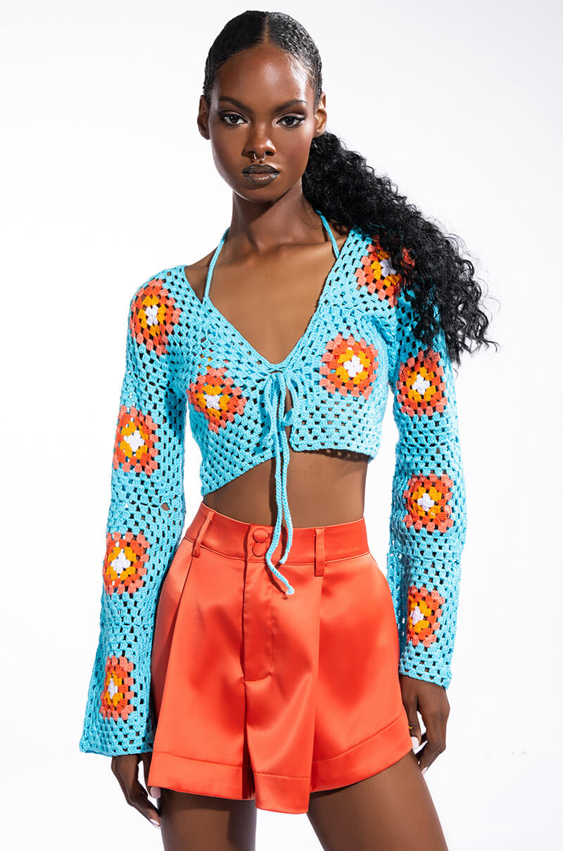 SEYCHELLES SUN CROPPED CROCHET CARDIGAN SET