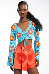 SEYCHELLES SUN CROPPED CROCHET CARDIGAN SET