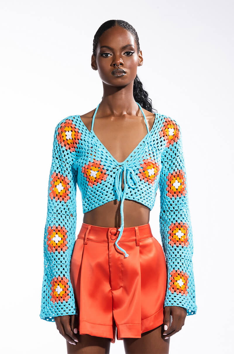 SEYCHELLES SUN CROPPED CROCHET CARDIGAN SET