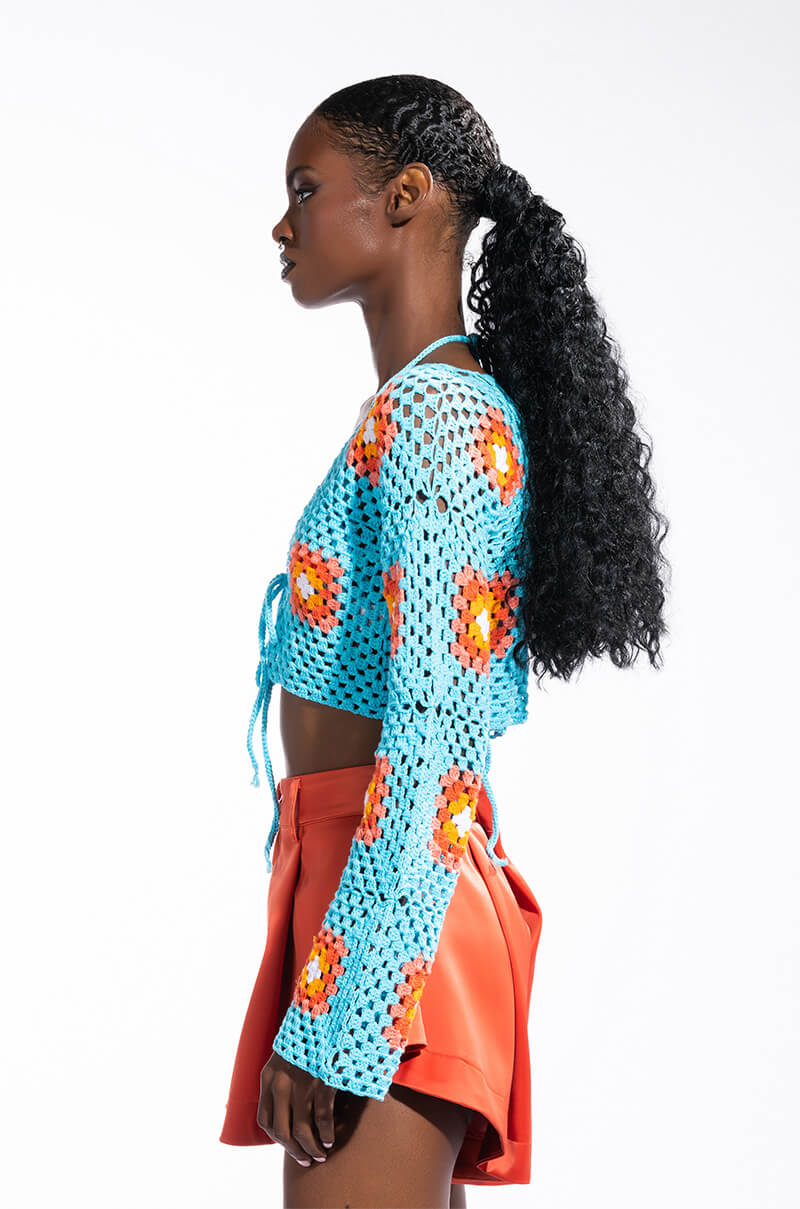 SEYCHELLES SUN CROPPED CROCHET CARDIGAN SET