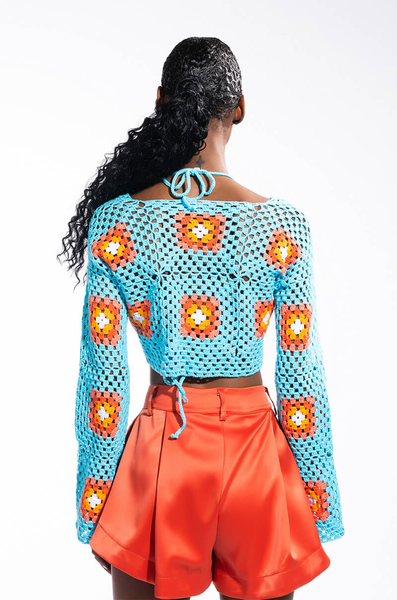 SEYCHELLES SUN CROPPED CROCHET CARDIGAN SET