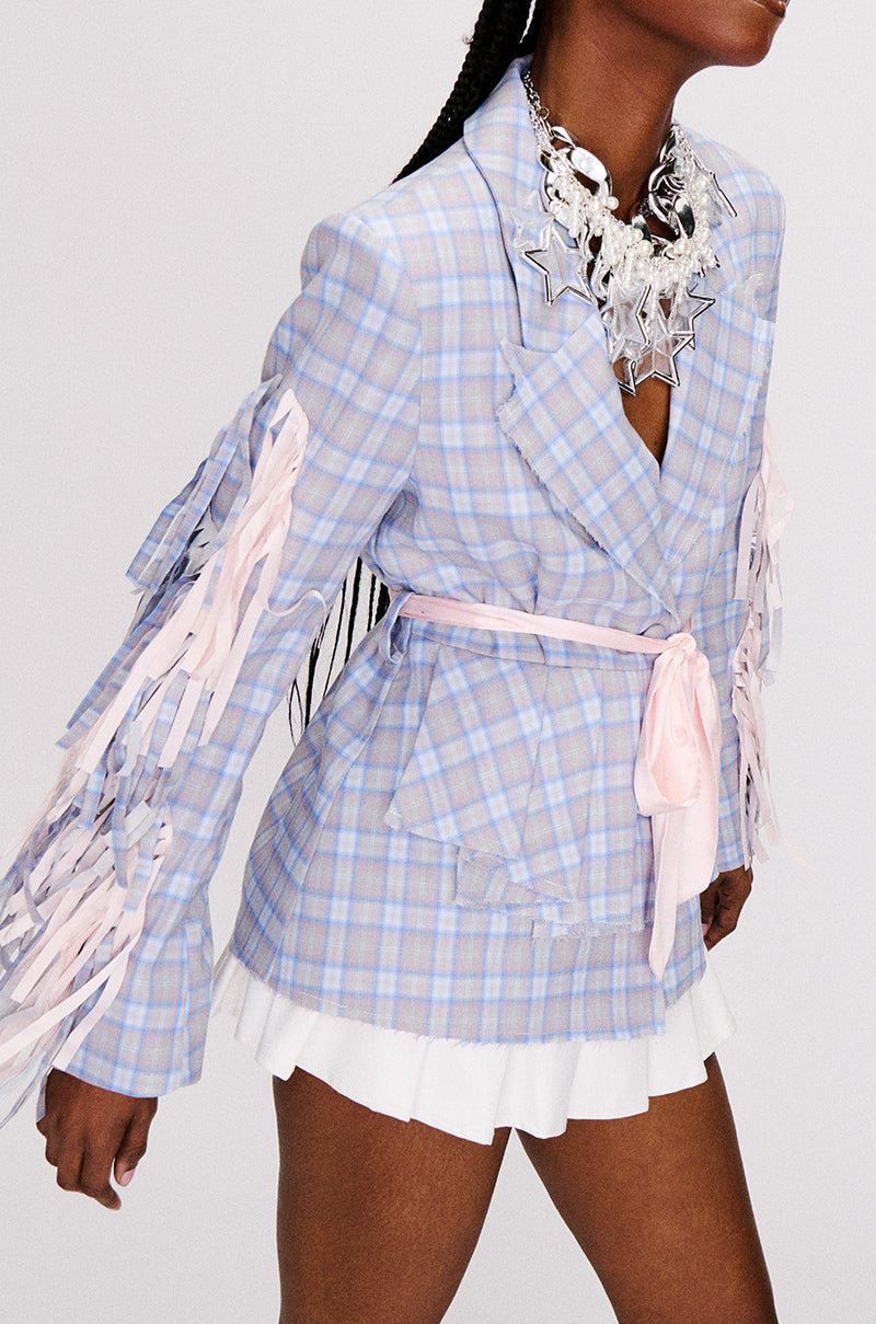 SHABBY CHIC PLAID BLAZER WITH RIBBONS