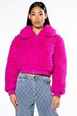 SHAGGY FAUX FUR ZIP UP JACKET