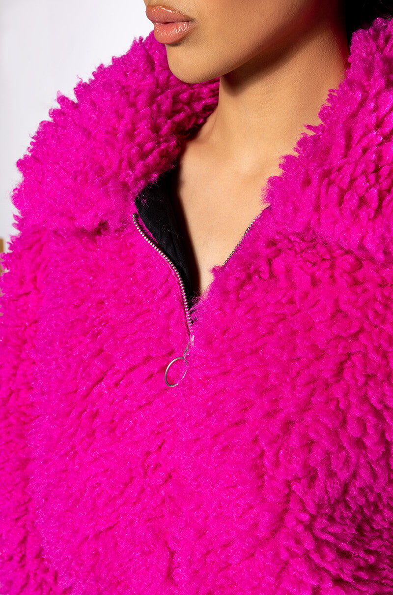 SHAGGY FAUX FUR ZIP UP JACKET