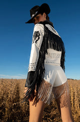 SHAKE A TAIL FEATHER RHINESTONE FRINGE SHORTS