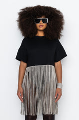 SHAKE IT OFF T SHIRT WITH RHINESTONE FRINGE