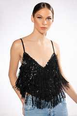SHAKE IT METALLIC FRINGE TANK TOP