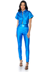 SHAKE IT UP FAUX LEATHER BUTTON DOWN TOP