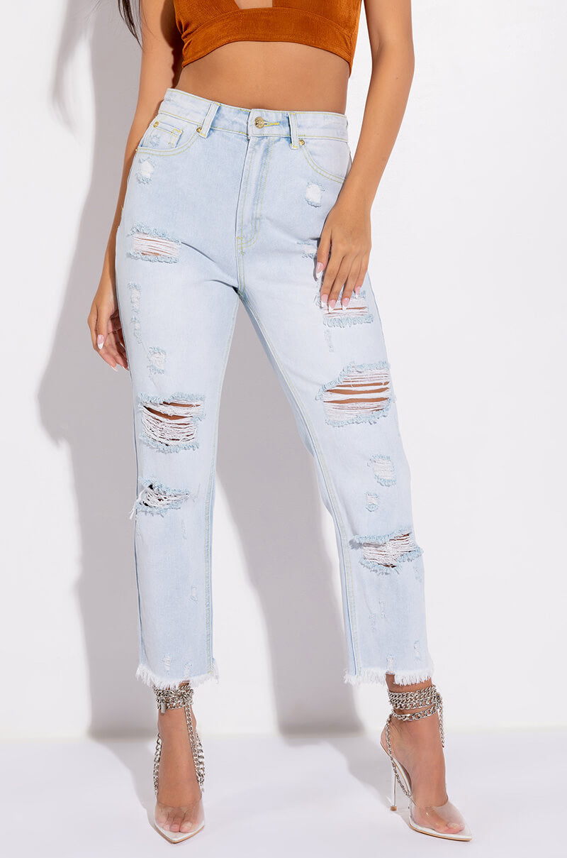 BENVENUTO HIGH RISE DISTRESSED MOM JEANS
