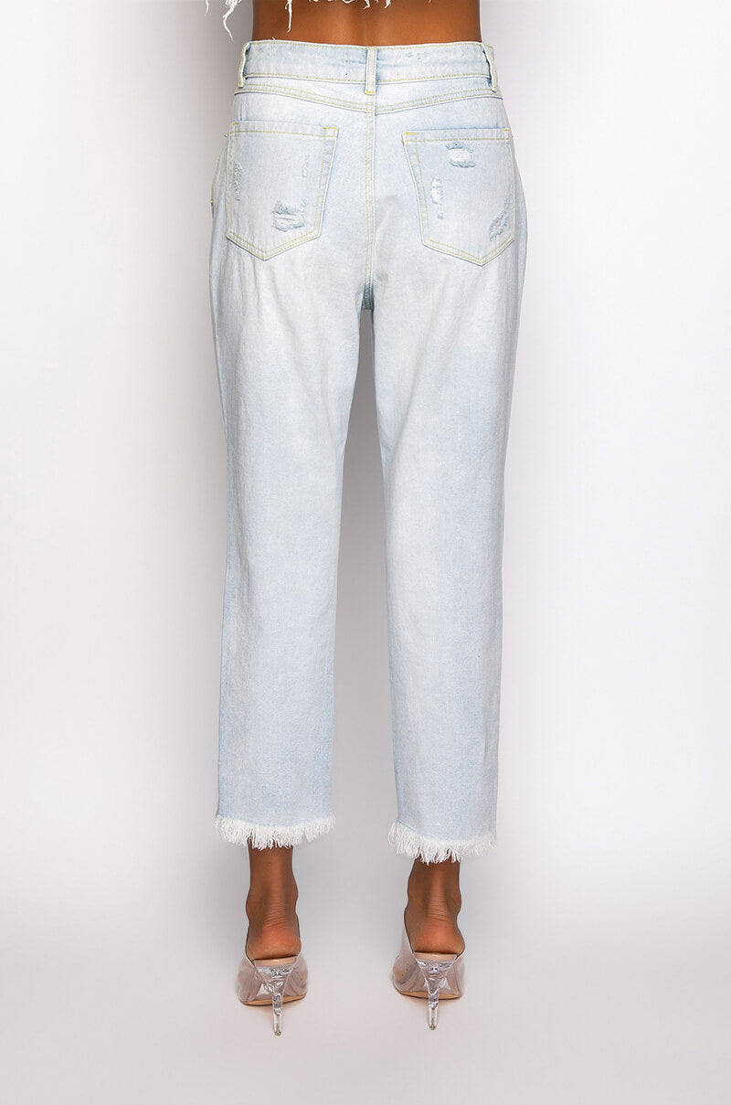 BENVENUTO HIGH RISE DISTRESSED MOM JEANS