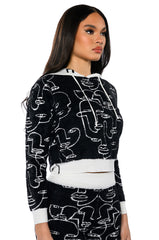 SHE'S GIVING ART LONG SLEEVE HOODED SWEATER