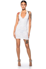 SHES GLOWING RHINESTONE MINI DRESS IN WHITE