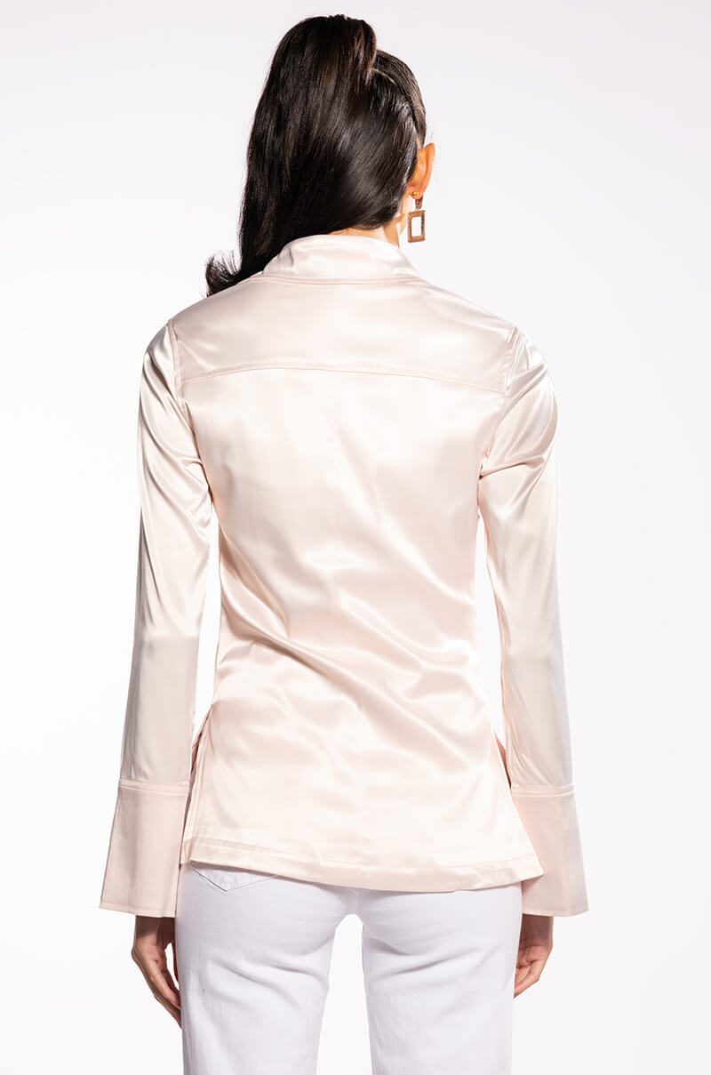 SHINE ON EMBELLISHED SATIN BUTTON DOWN BLOUSE