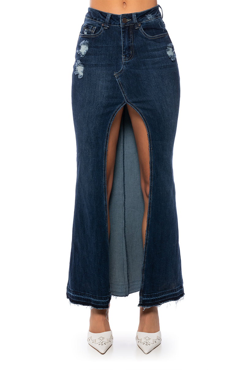 SHOW IT OFF FRONT SLIT DENIM MAXI SKIRT