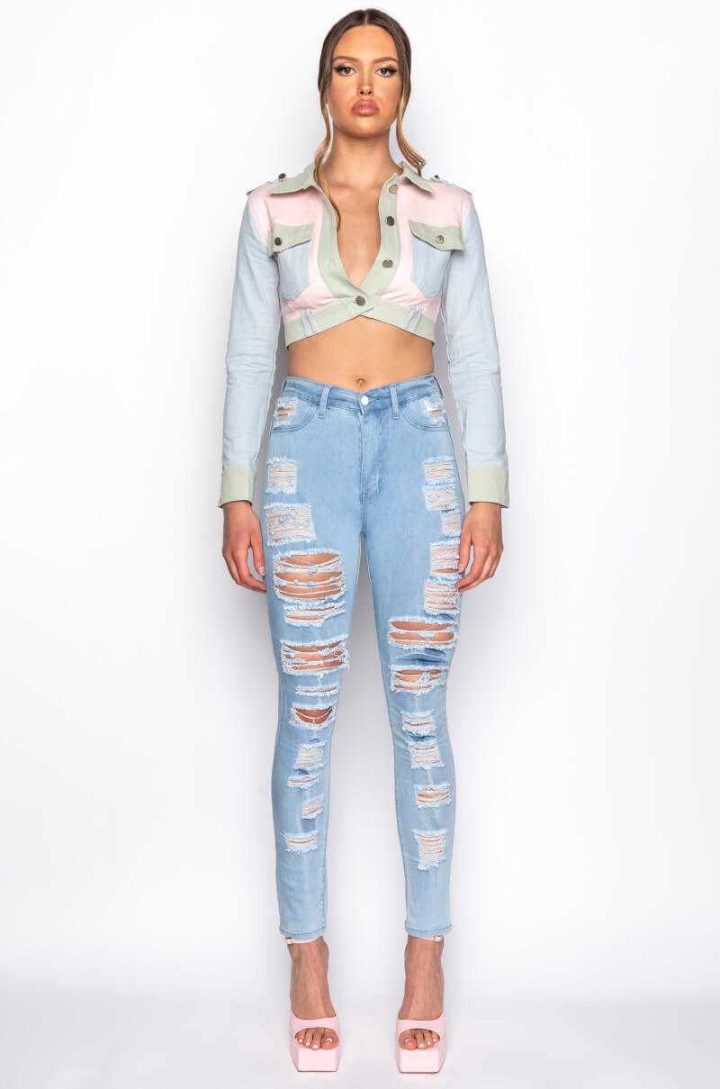 SHOW ME BABY DISTRESSED SKINNY JEANS