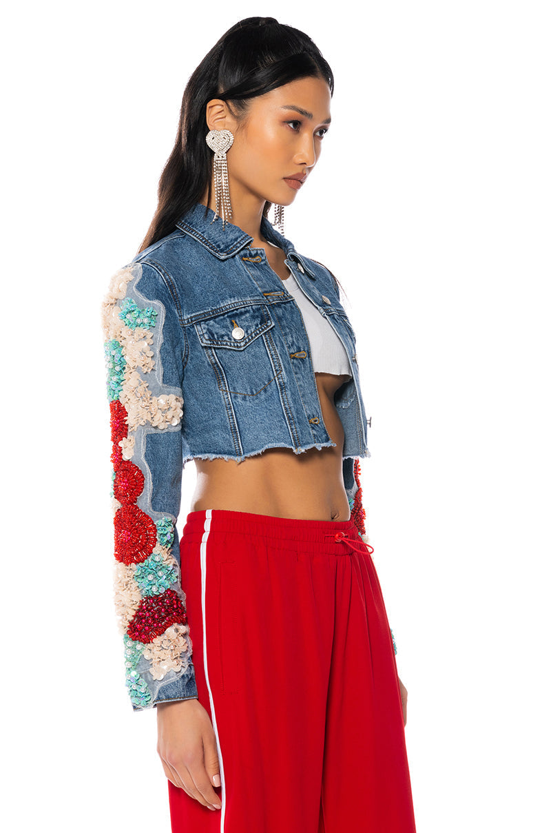 SHOW OFF APPLIQUE DENIM JACKET