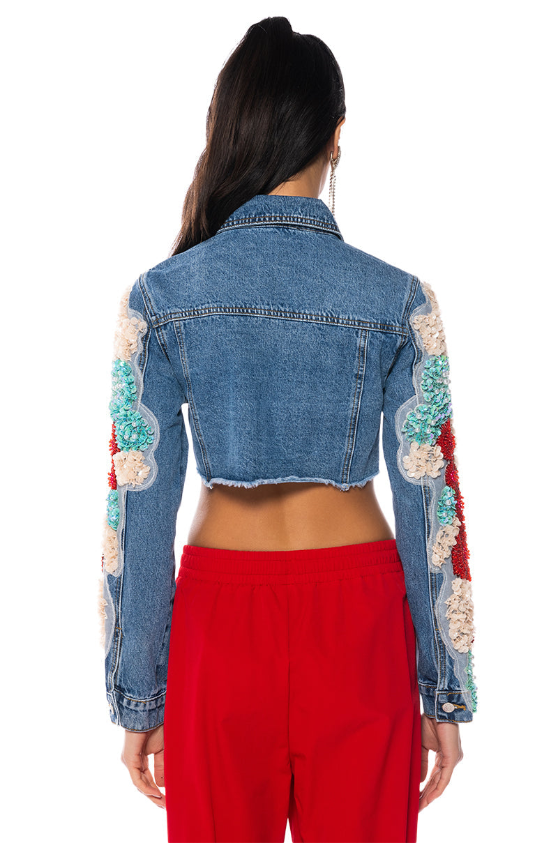 SHOW OFF APPLIQUE DENIM JACKET