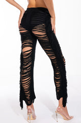 SHREDDED HIGH WAIST KNIT PANTS