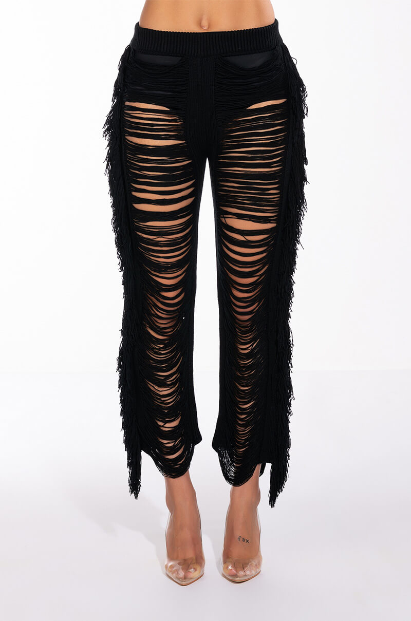 SHREDDED HIGH WAIST KNIT PANTS