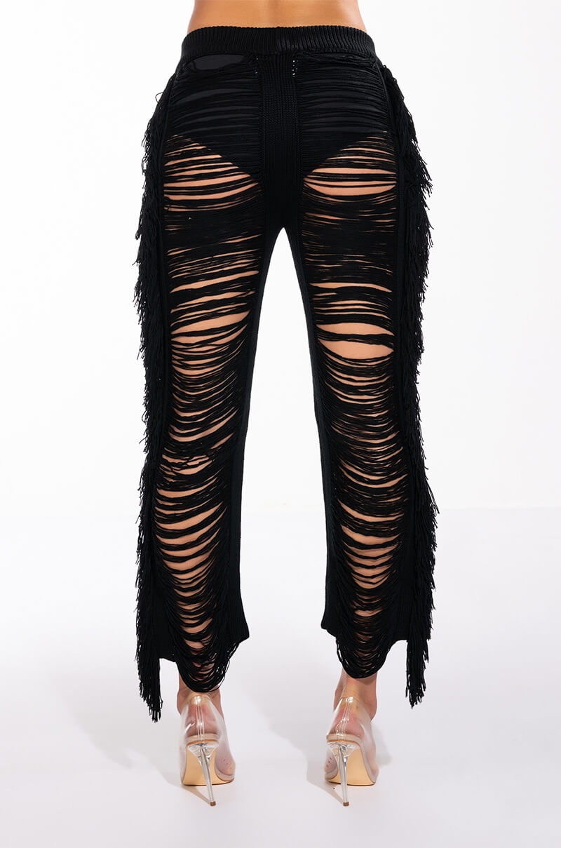 SHREDDED HIGH WAIST KNIT PANTS