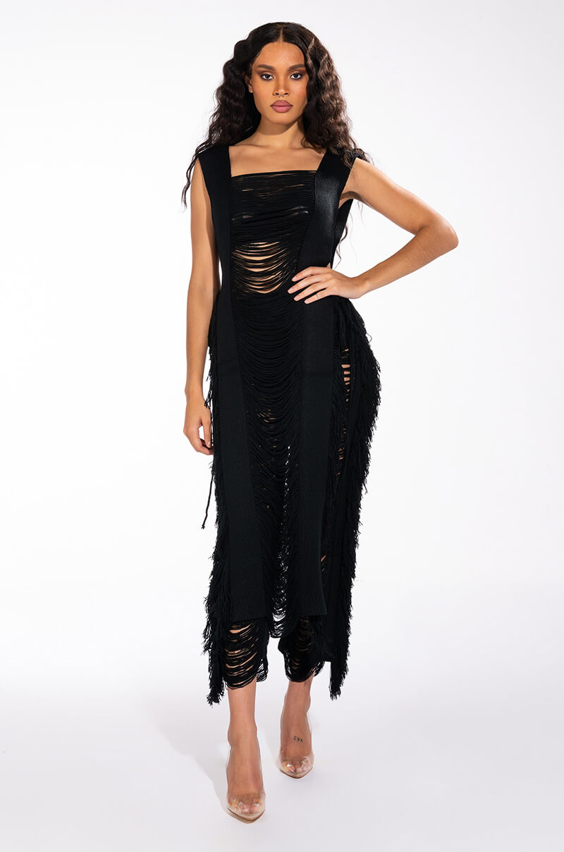 SHREDDED HIGH WAIST KNIT PANTS
