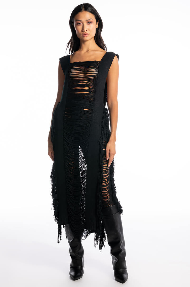 SHREDDED HIGH WAIST KNIT PANTS